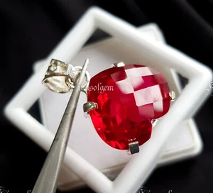 925 Solid Silver Pendant 50+CT Lab Grown Pigeons Blood Ruby Gemstone - Picture 1 of 10