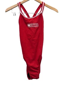 NEW Dolphin Womans Guard Swimsuit Red Lifeguard Solid Thin Strap One Piece Sz 36 - Picture 1 of 2