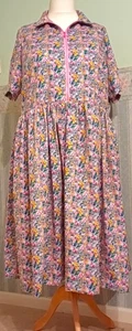 NEW Cotton print zip front short sleeve dress gathered skirt side pockets 24-26 - Picture 1 of 2