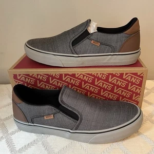Vans Asher Deluxe Slip On Skate Shoes Textile Walnut Grey Mens Sz 11 VN000CSYCNN - Picture 1 of 7