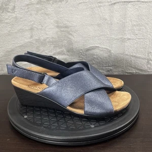 Vionic Damengröße 8 McKenna Metallic-blaue bequeme Riemchen-Keilabsatz-Sandalen - Bild 1 von 8