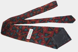 Corbata de cuello de seda para hombre Cezani rojo granate, azul negro dorado triángulos geométricos 55 x 4 - Imagen 1 de 6