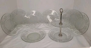 Princess House Fantasia Lunch Plates Frosted Center Set of 8 & Two-Tier Serving - Picture 1 of 15