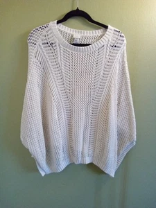 Woman's OSFM A New Day White Cable Textured Knit Poncho Sweater Ruana Shawl Cove - Picture 1 of 5