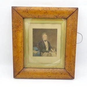 Antique Victorian Bird's Eye Maple Watercolour Picture Gold Slip and Glass - Picture 1 of 5