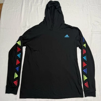 Boys ADIDAS Black Hooded Long Sleeve Cotton Tshirt Size XL - Image 1 of 4
