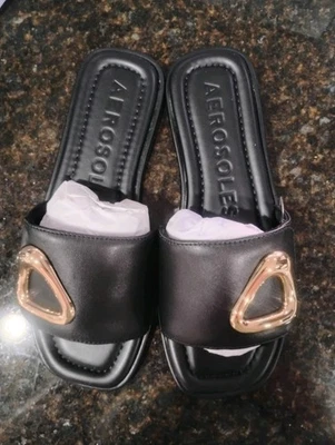 Damas Talla 7.5 Aerosoles Cuero Negro Blaire Slides Foto 1 de 3