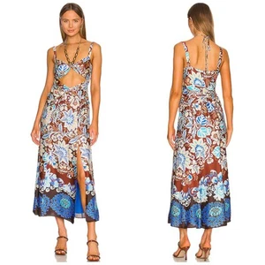 NEW Alexis Nisa Mix Floral Satin Dress Brun Blossom Brown Floral Cutout Medium - Picture 1 of 12