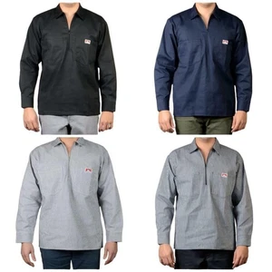 Ben Davis Herren Langarm Hemd Streifen 1/2 Zip Regular Fit Langarmshirt - Bild 1 von 23
