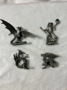 Lote De 4 Figuras De Peltre Mago Dragón Mago Mito Y Mago De Colección - Imagen 1 de 6