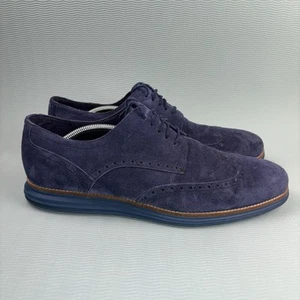 Zapatos Oxford Cole Haan Original Grand Punta de Ala Para Hombre Talla 13M Azul Marino Gamuza - Imagen 1 de 9