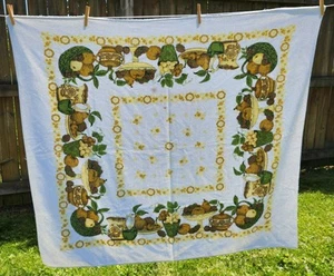 Vintage Frottee Obstkorb Tischdecke 49×44" 1970 kitschig Boho Dekor Blumen - Bild 1 von 5