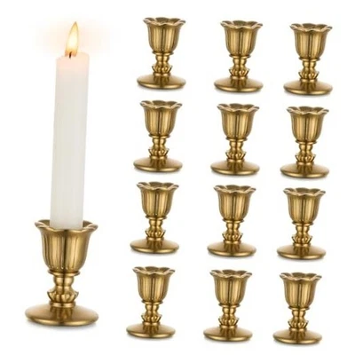 Vintage Candlestick Candle Holders Brass -  Taper Candle Stick 12 PCS Gold - Image 1 of 4