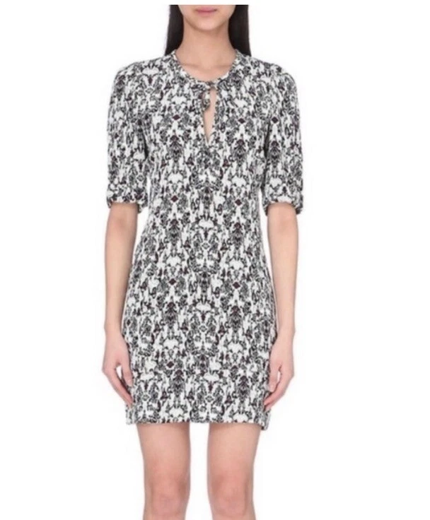 Maje Vestido Rayón Ligero Blanco y Negro Abstracto Floral Patrón Talla 2 Foto 1 de 4