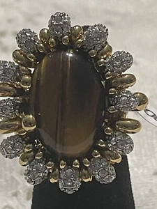 Camille Lucie Tiger’s Eye And Clear Stones Statement Cocktail Ring - Picture 1 of 5