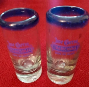 Jose Cuervo traditioneller Tequila großes Schnapsglas blaue Ränder schwer - Bild 1 von 2