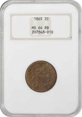 1865 Two Cent Piece RPD MS64RB NGC - Image 1 of 2
