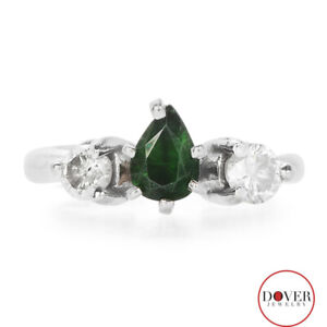 Vintage Diamond 0.55ct Emerald 14K White Gold 3 Stone Ring NR