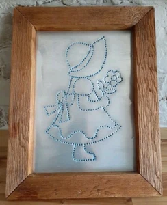 Vintage Punched Tin Holly Hobbie Rustic Wood Frame Folk Art Primitive Farmhouse - Picture 1 of 7