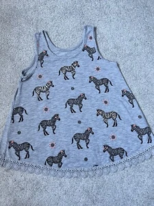 Justice Girls Tank Top Size 10 Sleeveless Gray Zebra Embroidered Sequins - Picture 1 of 4