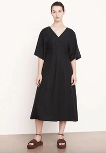 VINCE Double V-Neck Flutter Sleeve Dress Black BNWT Medium 75% Off - RRP £425.00 - Picture 1 of 4