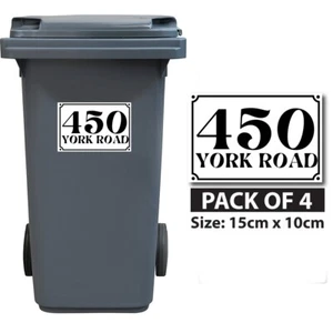 4 x Custom House Address Number  Street Name Sign Rectangle Wheelie Bin Stickers - Picture 1 of 4
