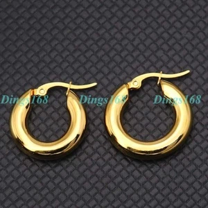 Genuine 18K Gold Filled Tarnish-Free 25mm Medium Size Solid Hoop Earrings G141Y - Picture 1 of 2