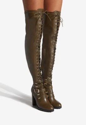 NIB Dark Olive Faux Leather Lace Up Boots sz 9 MSRP $110.00 - Image 1 of 4