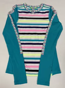 Ivivva Top 10 Teal White Striped Striped Long Sleeve Thumbholes - Picture 1 of 3