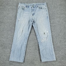 Converse Jeans Men's 36 Blue Greenwich Straight Denim Medium Wash Distressed Zip