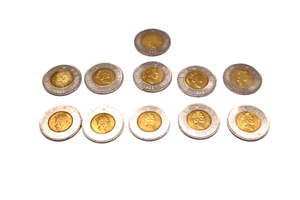 MONEDAS DE 2 DÓLARES CANADÁ 11 PIEZAS 1996, 2003 BIMETÁLICAS ISABEL II - Imagen 1 de 5