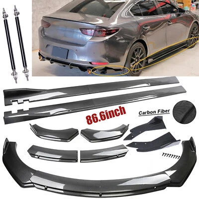 For Mazda3 GS Sedan Fiber Front Bumper Lip Spoiler 86.6" Side Skirt Kit - Изображение 1 из 4