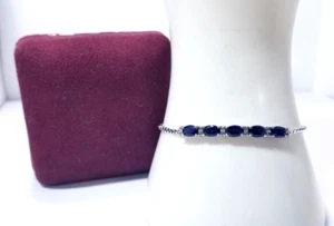 Rhythm & Muse Lab-Created Blue & White Sapphire Bolo Sterling Silver Bracelet - Picture 1 of 7