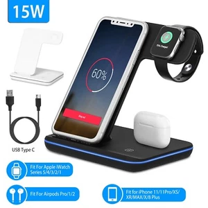 15W Wireless Charger Fast Charging Stand Dock For iPhone 11 Xs Max Galaxy - Picture 1 of 15