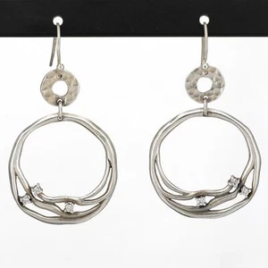 Retired Silpada Oxidized Matte Sterling CZ Accent Circle Dangle Earrings W2038 - Picture 1 of 5