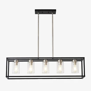 5-Light E26 Kitchen Island Lighting, Farmhouse Dining Room Chandelier with Clear - Picture 1 of 12
