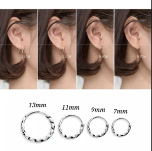 S925 Sterling Silver Mini Hoop Earrings Simple Twisted Ear Rings for Women Men - Picture 1 of 12
