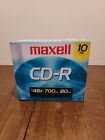 Maxell Cd-R 48X 700Mb 80 Min Blank Media Discs W/ Slim Jewel Cases 10 Pack New