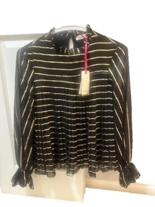 NWT PINKO UP Girl's Pleated Crepe Black Gold Blouse Top size XXL/14 - Picture 1 of 6