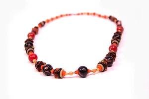 Collar macizo cuentas de vidrio piedras de vidrio Bohemia naranja rojo marrón 75 cm - Imagen 1 de 5