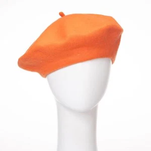 Women Orange 100% Wool Artist Beret Casual Classic Solid Beanie French Hat Cap - Picture 1 of 4
