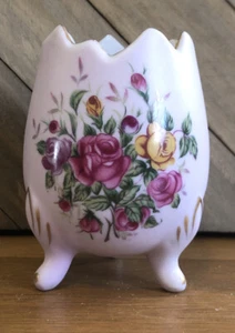 Lefton China 8189 Floral Egg -3 Footed-3 1/2" Hand Painted Roses Easter - Picture 1 of 9