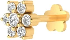 0,06 ct natürlicher Diamant Nase Lippe Labret Piercing Schraube Stecker Pin 14k Gelbgold - Bild 1 von 5