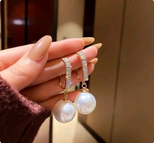 New Fashion Korean Oversized White Pearl Drop Earrings for Women - Picture 1 of 3