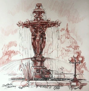 Original 1968 Ink Drawing BARTHOLDI FOUNTAIN OF LIGHT AND WATER Gene Boemer art - Picture 1 of 18