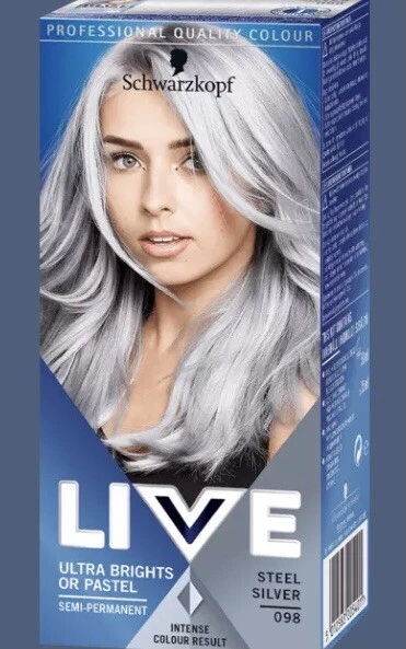 2 x Schwarzkopf Live Ultra Brights Semi Permanent Colourant Silver Steel 098 - Image 1 of 1