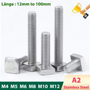 Tornillos de cabeza cuadrada perno acero inoxidable A2 pernos en T M4 M5 M6 M8 M10 M12 métrico - Imagen 1 de 8