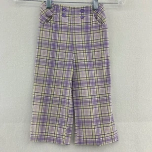 Little McKids Plaid Pants Girls Purple Green Casual Button Front Size 5 - Picture 1 of 5