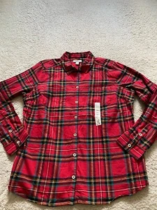 Croft & Barrow Women Plaid Flannel Long Sleeve Soft Button-Up Shirt Red Size L - Picture 1 of 11