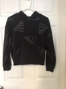 Adidas Pullover Hooded Sweatshirt Kids Boys Girls Size Large (14) Black - Picture 1 of 3